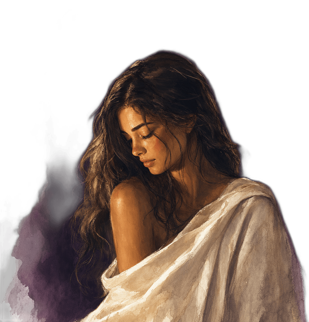 Sophia, a veiled figure in candlelight